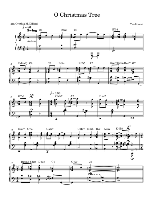 O Christmas Tree - Jazz & Stride piano, intermediate level (Arr. Cynthia Marie Dillard) - Traditional (Piano Solo)
