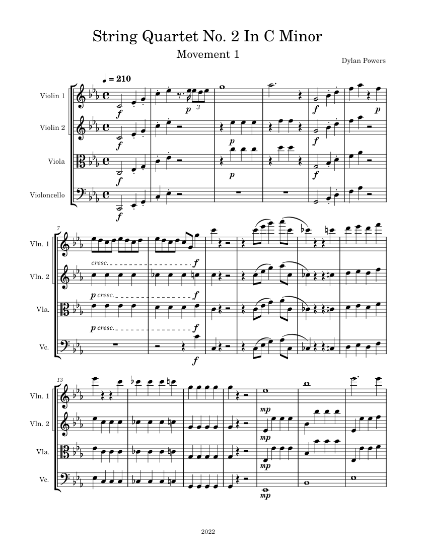 String Quartet No. 2 Movement 1 Sheet music for Violin, Viola, Cello