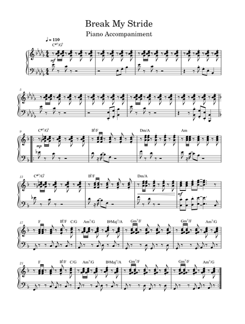 Break My Stride - Piano Accompaniment