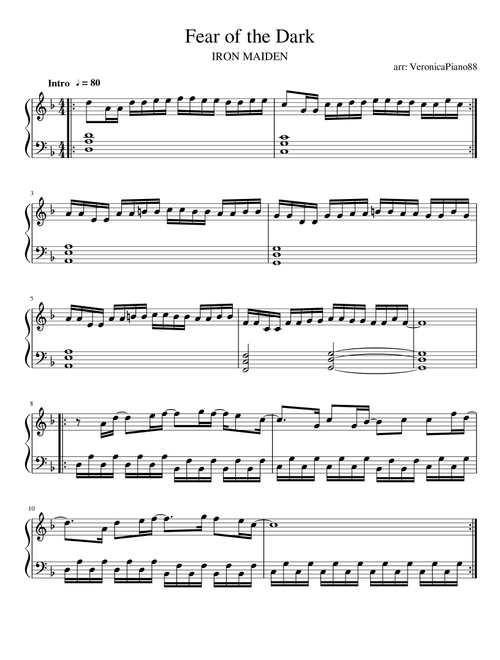 Fear Of The Dark (Arr. VeronicaPiano88) - Iron Maiden (Piano Solo)