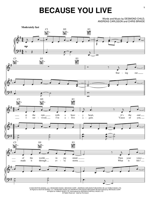 Because You Live - Jesse McCartney, The Princess Diaries 2: Royal Engagement (Movie) (Piano-Vocal-Guitar)
