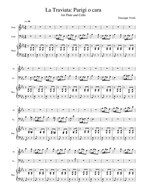 Verdi - La Traviata: Parigi o cara, for Flute and Cello