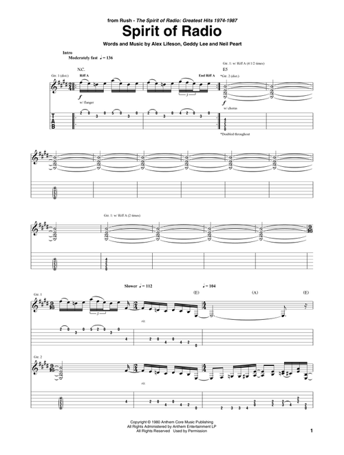 Spirit Of Radio - Rush (Guitar Tab)