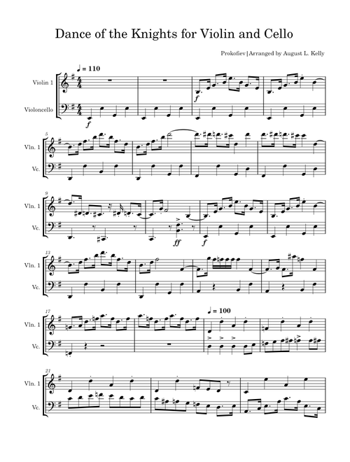 Dance of the Knights for Violin and Cello – Sergei Prokofiev | Arranged by August L. Kelly
