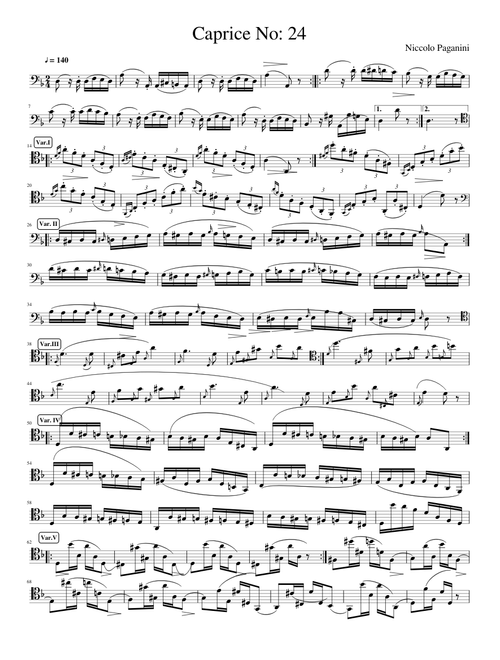 Caprice No 24 cello edition