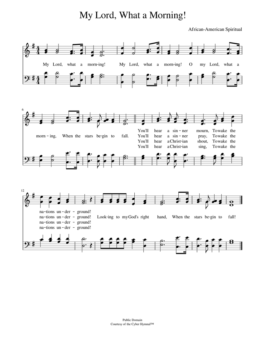My lord, what a morning! - African-American spiritual. Sheet Music for ...