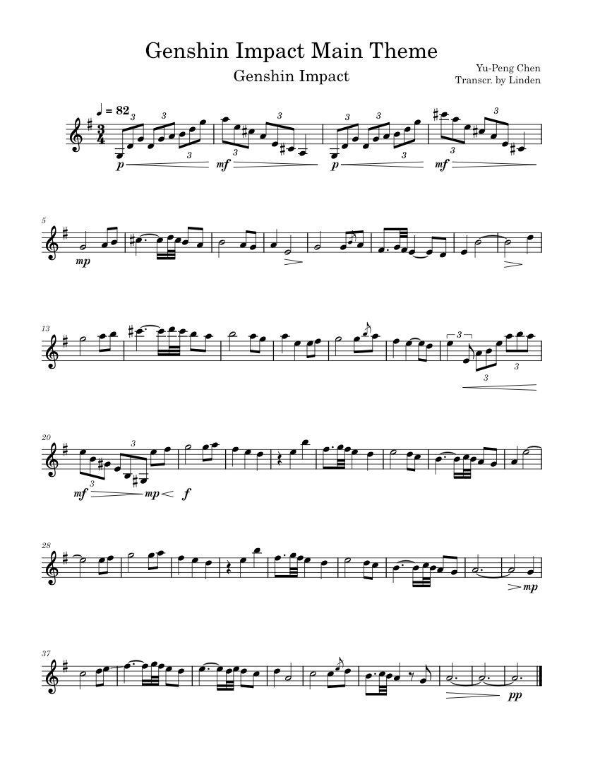 Genshin Impact Main Theme (Violin) Sheet music for Violin (Solo