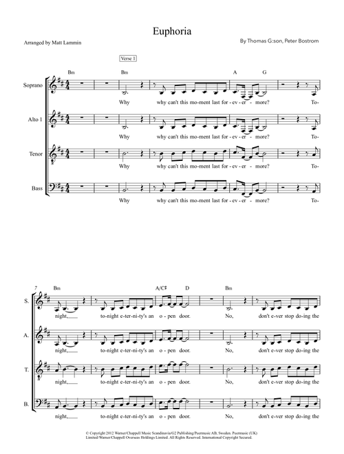 Euphoria (Arr. Matt Lammin) - Loreen (Choral, SATB)