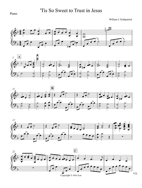 'Tis So Sweet to Trust in Jesus Piano (Arr. Alva Lee) - William J. Kirkpatrick (Violin and Piano)