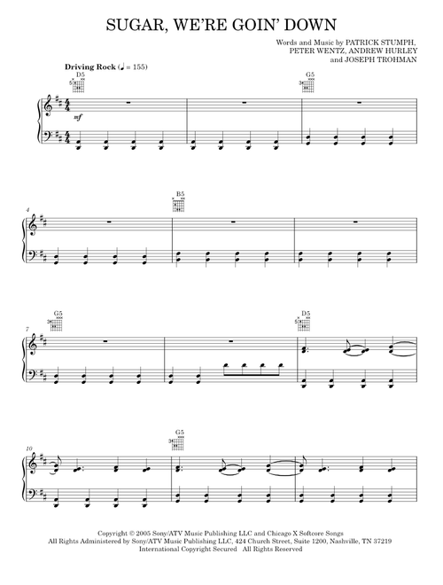 Sugar, We're Goin Down - Fall Out Boy (Piano-Vocal-Guitar)