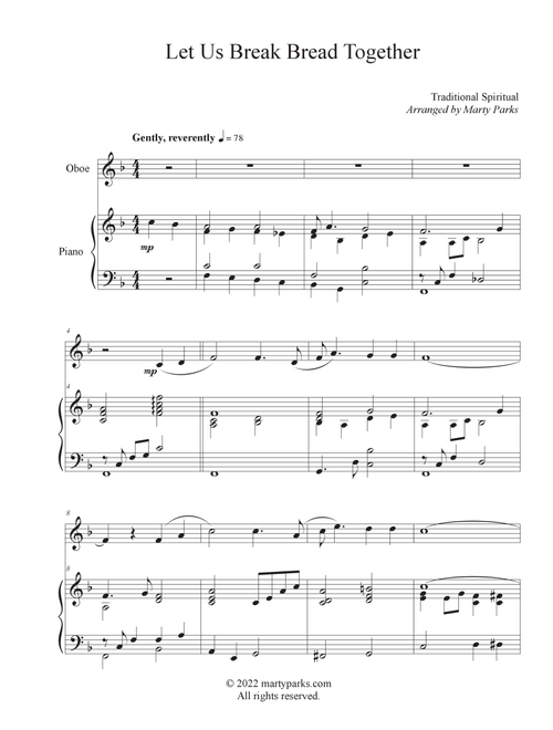 Let Us Break Bread Together (Oboe-Piano) (Arr. Marty Parks) - Traditional Spiritual (Oboe and Piano)