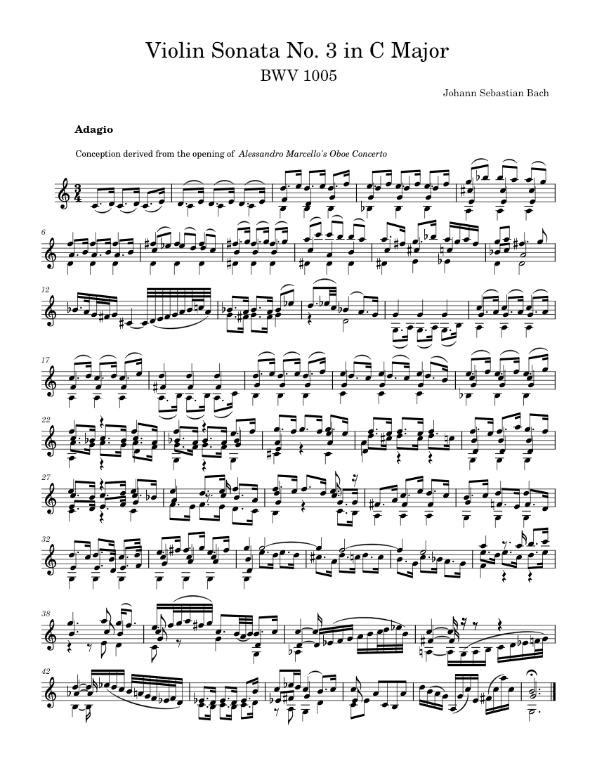Violin Sonata No. 3 in C major, BWV 1005- JS Bach Sheet Music for ...