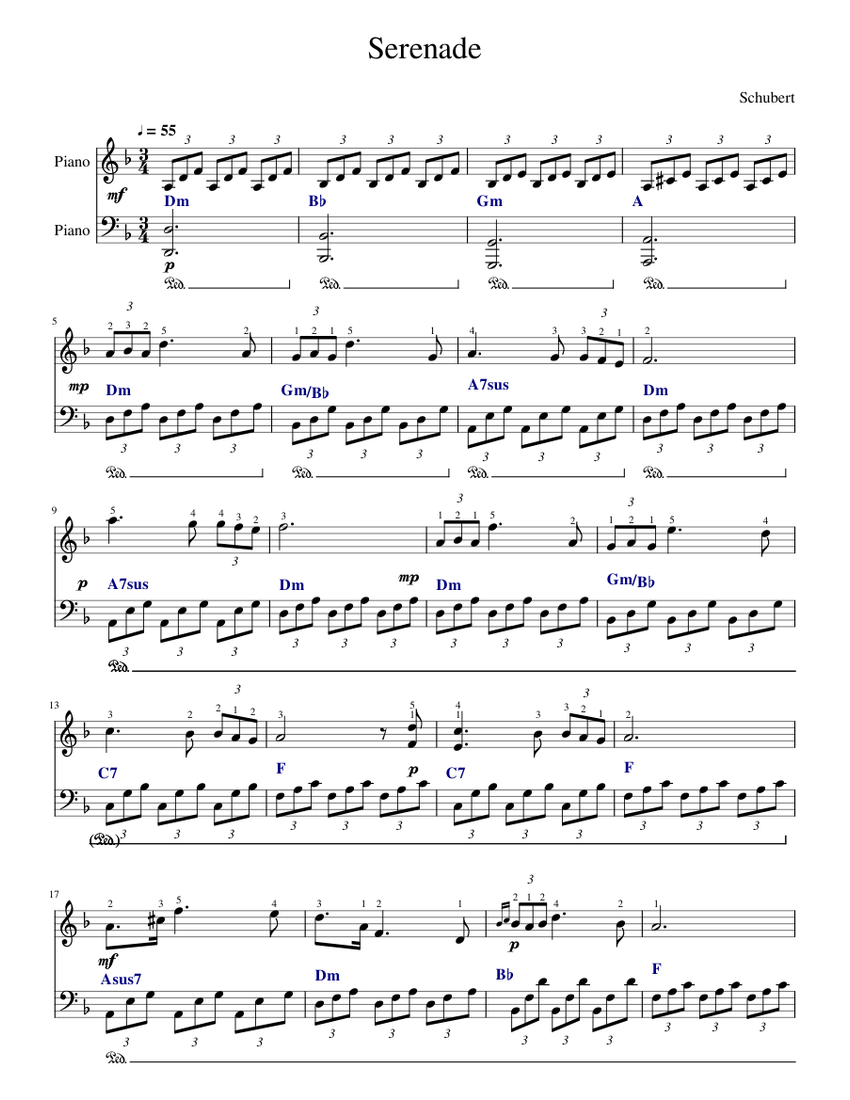 Serenade - Schubert Sheet Music with Chords for Piano (Piano Duo ...