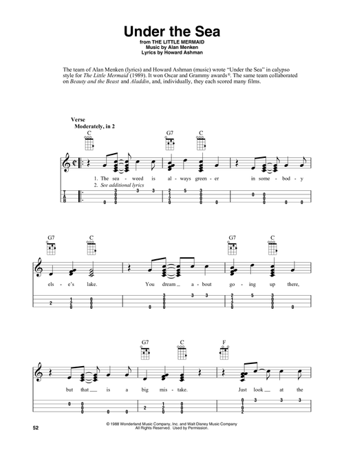 Under The Sea (from The Little Mermaid) (arr. Fred Sokolow) - Alan Menken, Howard Ashman (Easy Ukulele (with Tab))