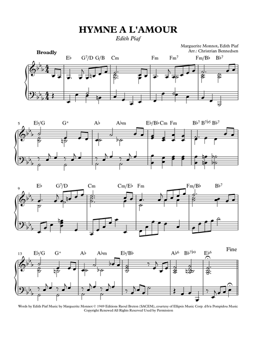 Hymne A L'amour (Arr. Christian Bennedsen) - Josh Groban (Piano Solo)