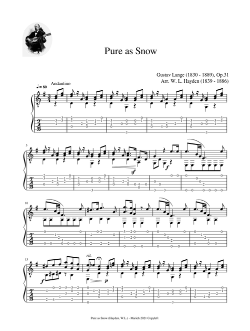 Pure as Snow - Arr. Hayden, W. L. (1839 - 1886) - Tablature