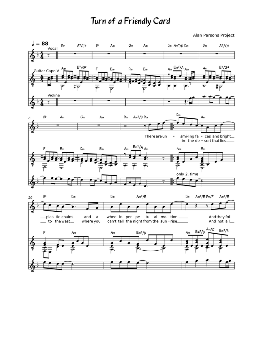 Turn of a friendly card - Alan Parsons Project Sheet Music with