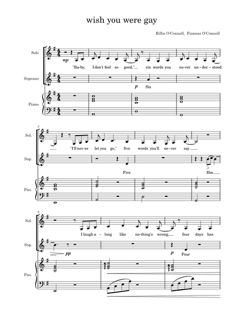 Wish you were gay – Billie Eilish wish you were gay (Solo, Soprano choir, Piano)