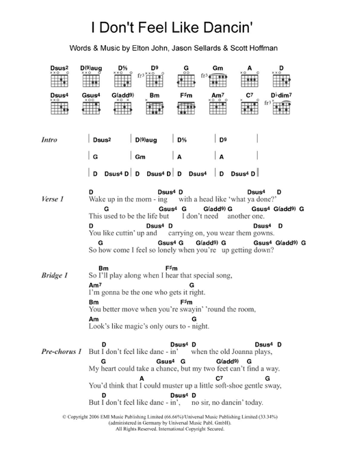 I Don't Feel Like Dancin' - Scissor Sisters (Guitar Chords-Lyrics)