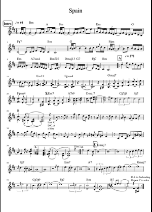 Spain(スペイン) - Chick Corea Sheet Music with Chords for Piano