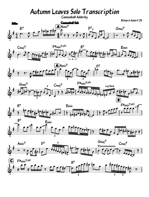 Autumn Leaves Solo Transcription