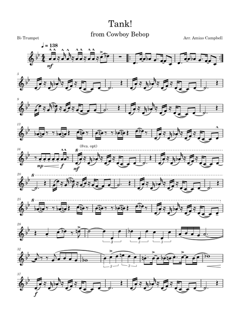 Cowboy Bebop - Tank, Arr. for Trumpet