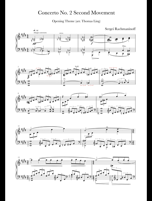 Rachmaninoff Concerto no. 2 second movement theme (Arr. Thomas Ling Swee Chin) - Sergei Rachmaninoff (Piano Solo)