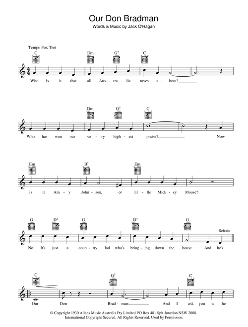 Our Don Bradman - Bob Molyneux (Lead Sheet - Fake Book)