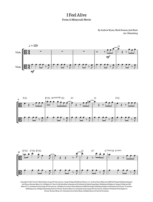 I Feel Alive (Arr. Heisenberg) - Jack Black (Viola Duet)