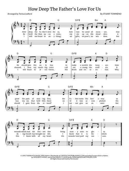 How Deep The Father's Love For Us (Arr. Teresa Ledford) - Stuart Townend (Piano-Vocal-Guitar)