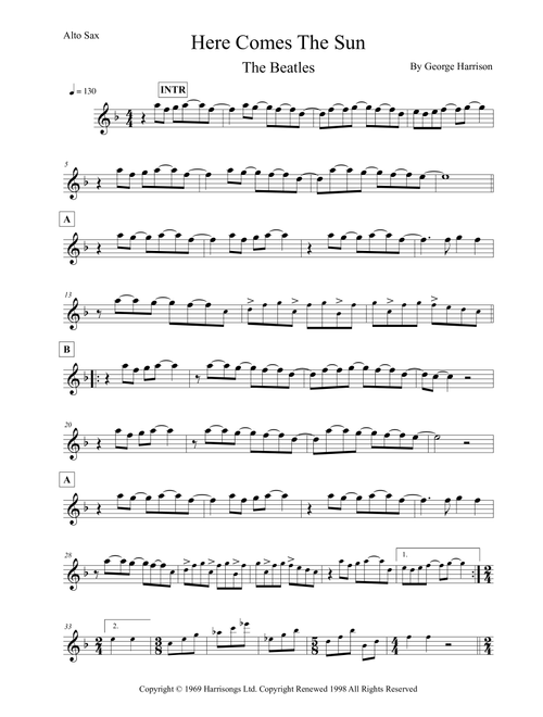 Here Comes The Sun (Arr. Leo Silva) - The Beatles (Alto Sax Solo)