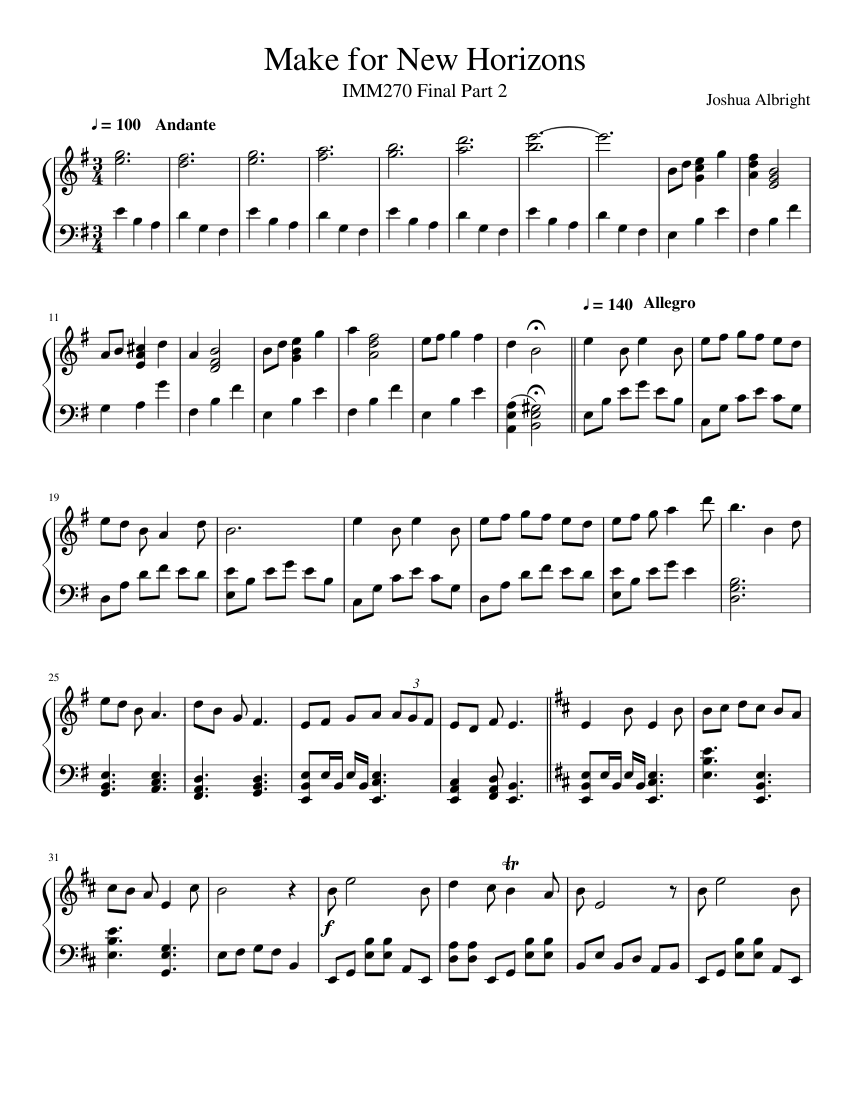 Make for New Horizons Sheet Music for Piano (Solo) | MuseScore.com