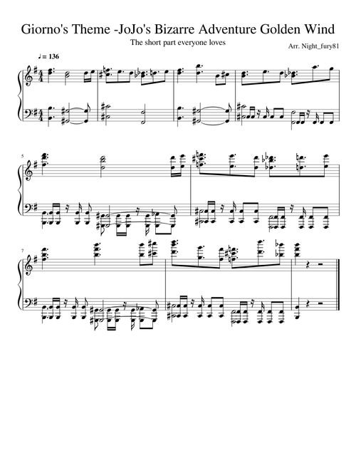 Giorno's Theme -JoJo's Bizarre Adventure Golden Wind