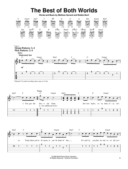 The Best Of Both Worlds - Hannah Montana, Miley Cyrus, Hannah Montana (Movie) (Easy Guitar with TAB)