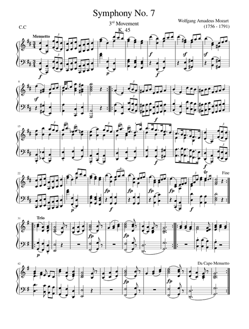 【MOZART】 Mozart's Symphony 7 sheet music by Cursed Composer | Play, print