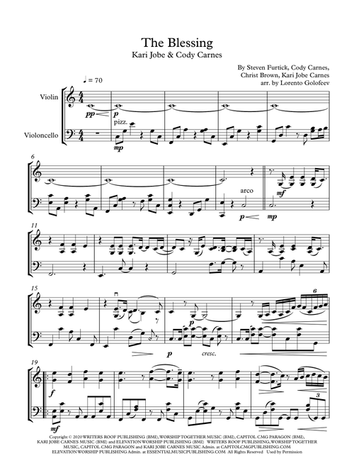 The Blessing (Arr. Lorento Golofeev) - Kari Jobe & Cody Carnes (Instrumental Duet)