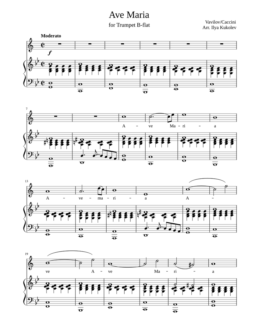 Ave Maria Sheet Music for Piano, Trumpet in b-flat (Mixed Duet ...
