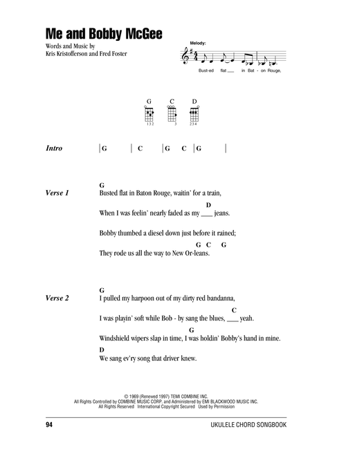 Me And Bobby McGee - Janis Joplin (Ukulele Chords-Lyrics)
