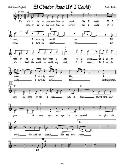 El Cóndor Pasa (If I Could) (Lead Sheet with lyrics )