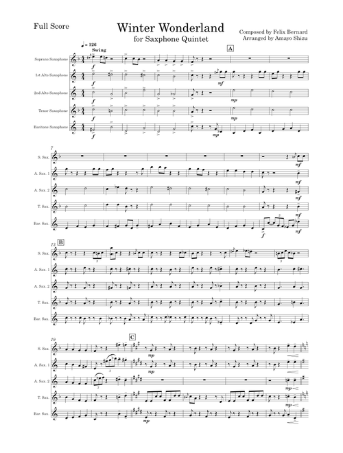 Winter wonderland – Felix Bernard Winter Wonderland for Saxophone Quintet