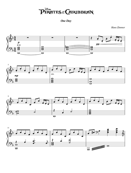 Pirates of the Caribbean At World's End - One Day | Piano Solo