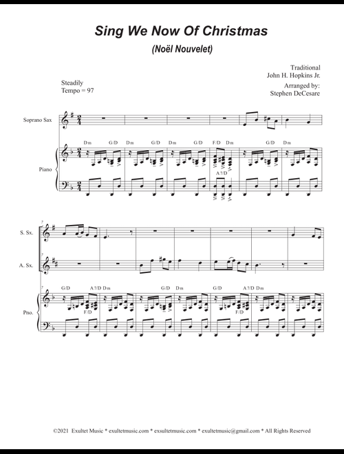 Sing We Now Of Christmas (Noël Nouvelet) (Duet for Soprano and Alto Saxophone) (Arr. Exultet Music) - Traditional John H Hopkins Jr (Instrumental Duet and Piano)