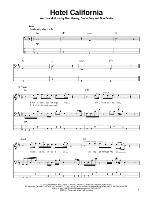 Hotel California - Eagles (Bass Tab)
