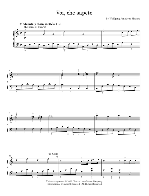 Voi, Che sapete - Wolfgang Amadeus Mozart (Easy Piano)