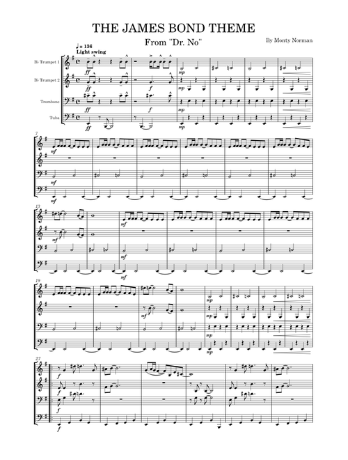The James Bond Theme, For Brass Quartet