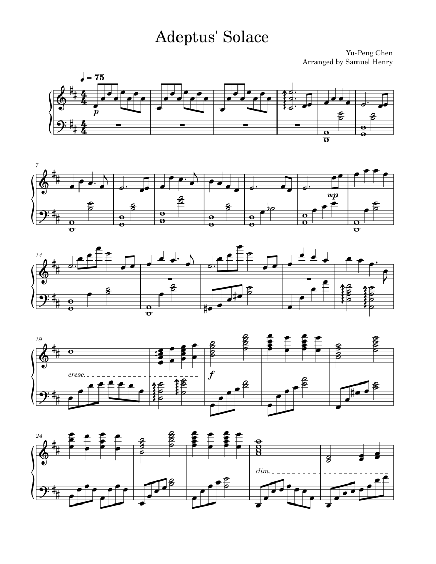 Adeptus' Solace Genshin Impact Sheet Music for Piano (Solo