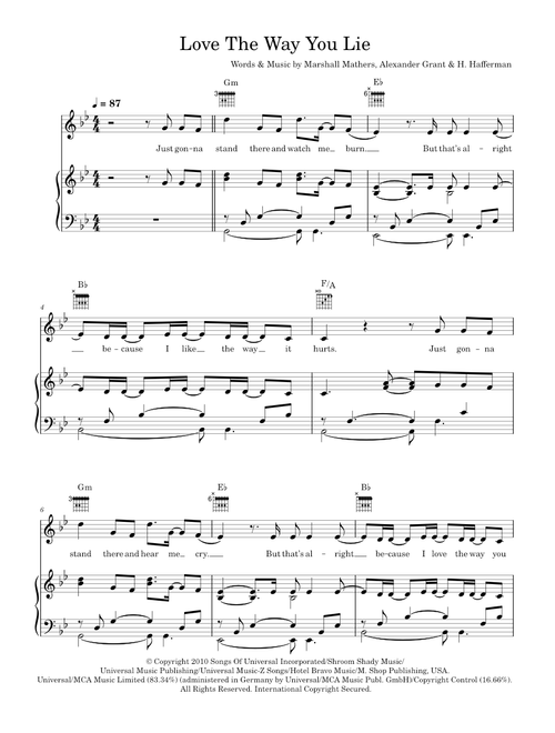 Love The Way You Lie (featuring Rihanna) - Eminem, Rihanna (Piano-Vocal-Guitar (Piano Accompaniment))