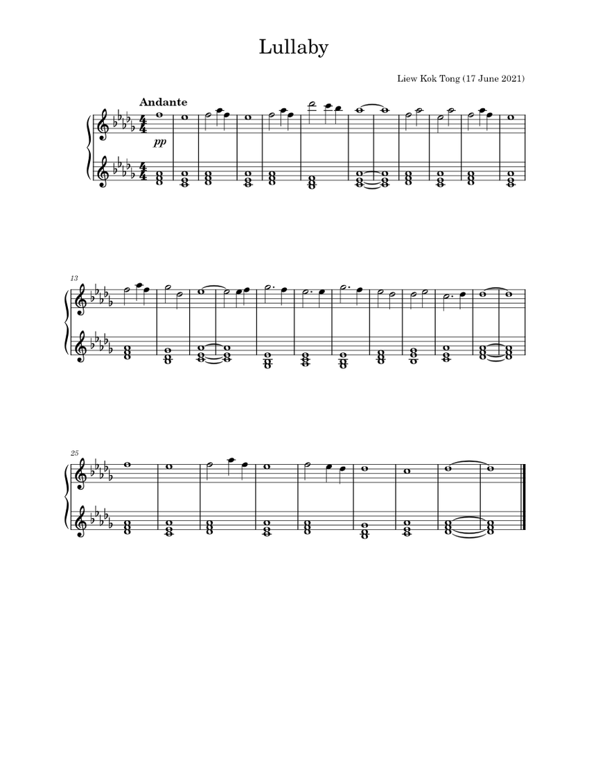 Lullaby Sheet Music for Piano (Solo) easy | MuseScore.com