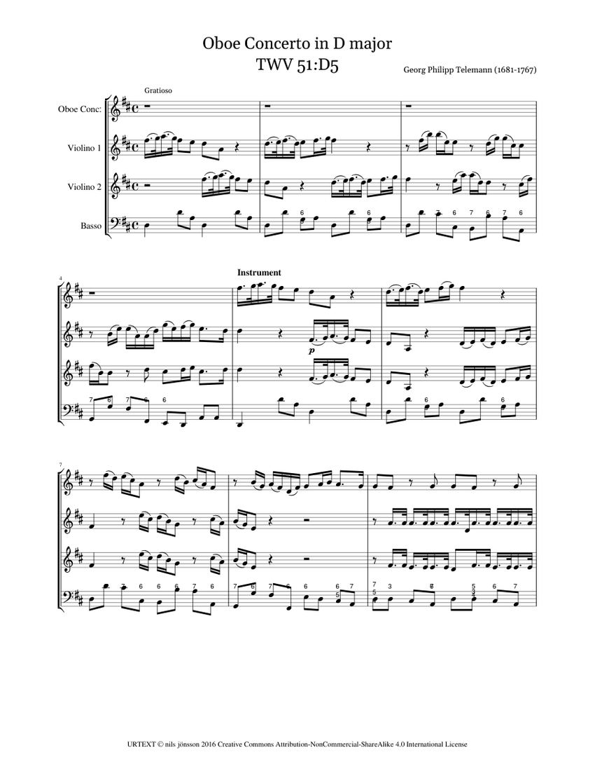 Oboe Concerto in D major TWV 51D5 Sheet music for Harpsichord, Oboe