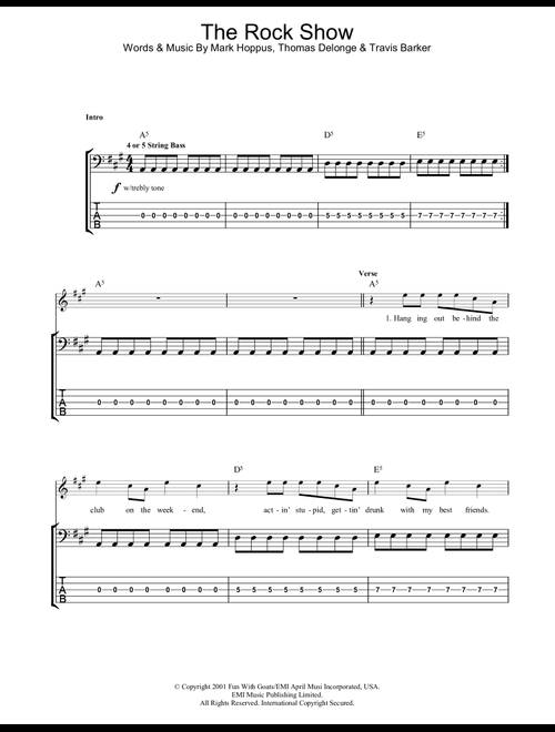 The Rock Show - Blink-182 (Bass Tab)